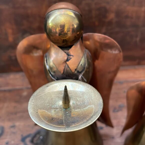 Vtg brass & copper angel candle holder Christmas decorations - Picture 2 of 7
